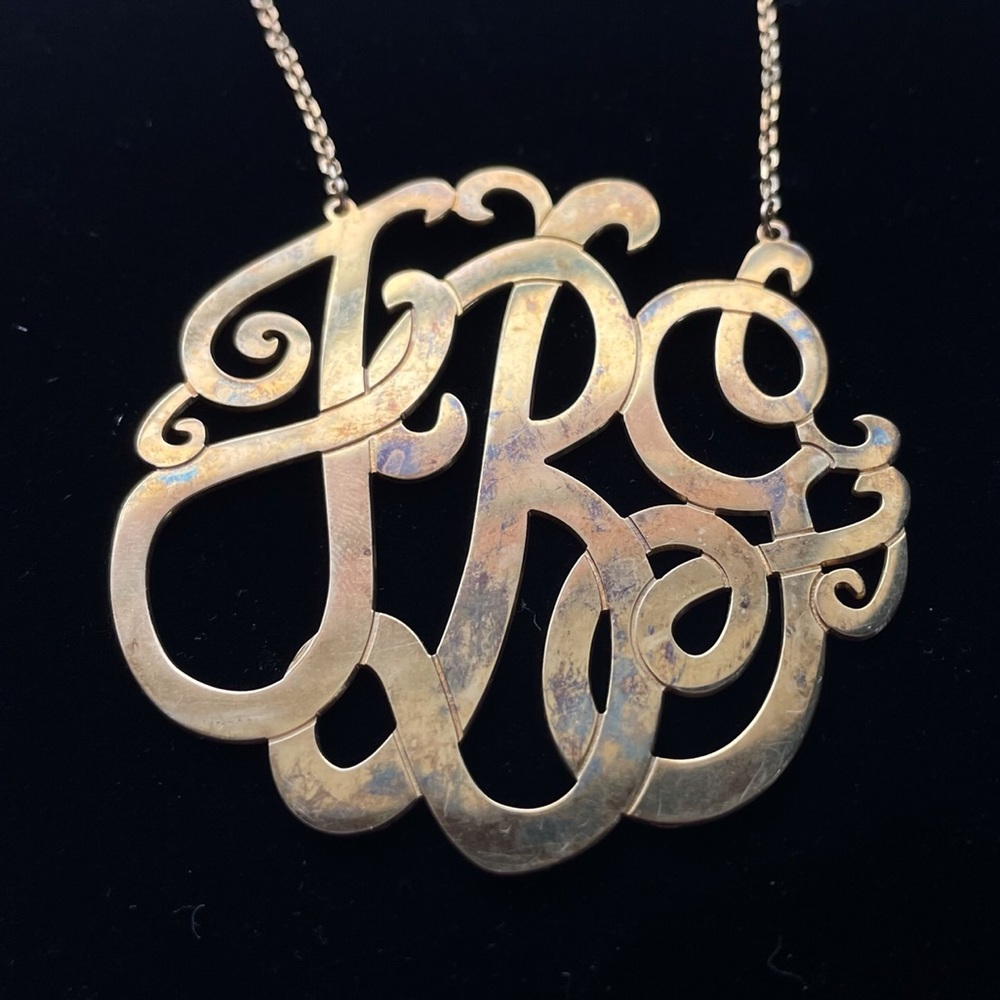Vintage sterling silver monogram Oversized Letter Medallion necklace